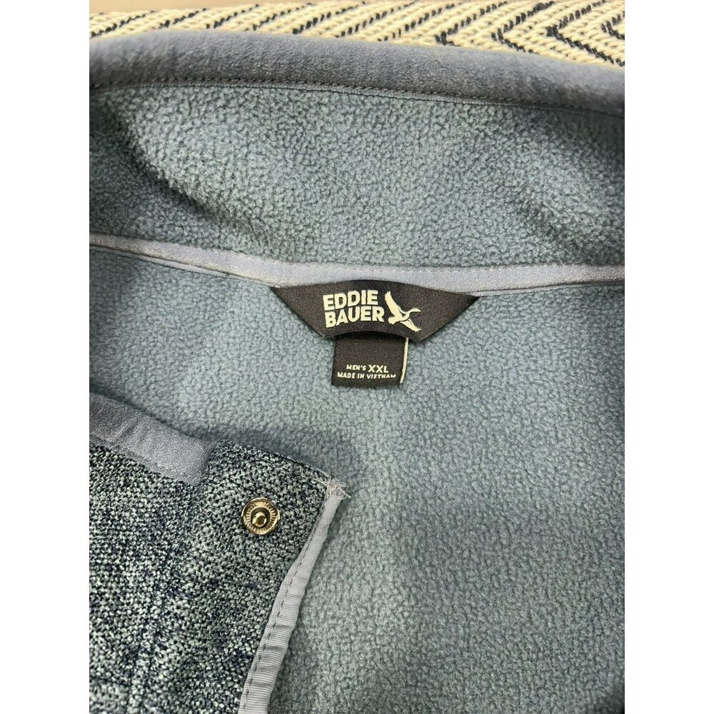 Eddie Bauer Men's XXL Heather Blue Snap Pullover Fleece Sweater With Pockets - Picture 3 of 5